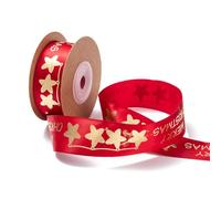 CABODYALS 27.42M 1 Inch Red Christmas Ribbon Wired Christmas Grosgrain Ribbon Star Merry Christmas Print Grosgrain Ribbons with Spool for Gift Wrapping Craft Christmas Tree Party Decor DIY Supplies
