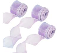 CABODYALS 27M 3 Rolls 40mm Light Purple Organza Ribbon Transparent Fabric Sheer Iridescent Trim Chiffon Tulle Polyester Mesh Ribbon for Sewing Making Bows Gift Wrapping Flower Bouquet Decor Diy Craft