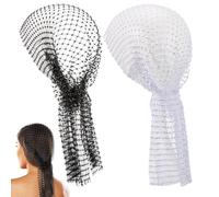 CABODYALS 2Pcs 2 Colors Black White Rhinestone Mesh Head Scarf Sparkly Diamond Headpiece Crystal Headbands Glitter Bling Hollow Out Headwraps Hair Accessories for Women Holiday Rave Party Nightclub