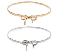 CABODYALS 2Pcs 2 Colors Gold Silver Bow Belt Set Alloy Skinny Bowknot Design Waistbands Adjustable Thin Fashion Waist Chains Belts for Women Party Wedding formal Dress Jeans Shirts Accessories