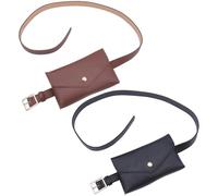 CABODYALS 2Pcs 2 Colour PU Black Waist Belt Bag Mini Envelope Flap Faux Leather Fanny Pack Brown Adjustable Chain Crossbody Bags for Men Women Workout Outdoor Travel Sport Hiking Slim Phone