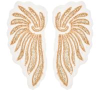 CABODYALS 2Pcs 2 Styles Angel Wings Applique 3D Gold Sequin Lace Appliques Rhinestone Pearl Beaded Large Embroidered Sew on Tulle Patches for Sewing Making Crafts Clothes Bag Dresses Supply