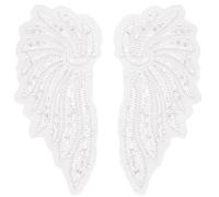 CABODYALS 2Pcs 2 Styles Angel Wings Applique 3D Large Pearl Beaded Sequin Lace Appliques Rhinestone White Embroidered Sew on Tulle Patches for Sewing Making Crafts Dress Clothes Wedding Supply