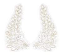 CABODYALS 2Pcs 2 Styles Angel Wings Applique Beaded Sequin Lace Collar Trim Appliques 3D Vintage White Embroidery Sew on Tulle Patches Bulk for Sewing Making Crafts Dress Clothes Wedding Supply