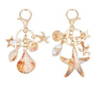 CABODYALS 2Pcs 2 Styles Gold Sea Keychain With Clasps Cute Starfish Seashell Ocean Themed Alloy Acrylic Summer Golden Charms Ring Keychains for Women Bags Purse Key Accessories Birthday Gifts