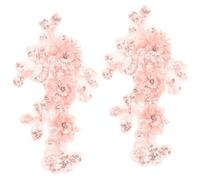 CABODYALS 2Pcs 2 Styles Pink Floral Embroidered Applique Beaded Flower Rhinestone 3D Polyester Lace Crystal Sew on Patches for Sewing Making Clothes Dress Shirts Costumes Accessories DIY Craft