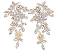 CABODYALS 2Pcs 3D Beaded Lace Applique Sequin Floral Embroidery Appliques Yellow Flower Pearl Rhinestone Embroidered Sew on Tulle Patches for Sewing Making Dresses Costumes Wedding Crafts Supplies