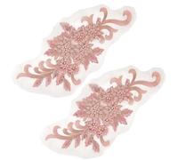 CABODYALS 2Pcs 3D Floral Embroidery Applique Nylon Crystal Beaded Lace Appliques Pink Rhinestone Sequin Flower Sew on Patches Tulle for Sewing Making Dress Bridal Clothing Crafts Decor Supplies
