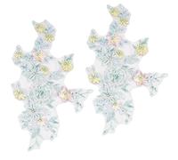 CABODYALS 2Pcs 3D Floral Embroidery Applique Pearl Sequin Flower Appliques Polyester Light Blue Beaded Embroidered Sew on Tulle Patches for Sewing Making Dresses Clothes Crafts Wedding Bag Supplies