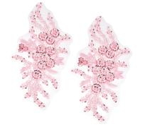 CABODYALS 2Pcs 3D Floral Embroidery Applique Polyester Sequin Flower Appliques Pink Beaded Lace Embroidered Sew on Tulle Patches for Sewing Making Crafts Clothes Wedding Bridal Gown Supplies