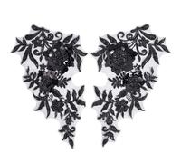 CABODYALS 2Pcs Black 3D Floral Appliques Beaded Embroidered Lace Patches Embroidery Sequin Flower Vintage Glitter Polyester Bridal Wedding Applique for Sewing Making Dresses Clothes Crafts