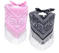 CABODYALS 2PCS Black Pink Fringe Rhinestone Western Bandana Womens Boho Neck Scarf Bling Tassel Bachelorette Paisley Bandanas Neckerchief Set for Women Last Disco Party Favor Cycling Decor Accessory