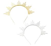 CABODYALS 2Pcs Gold Silver Sun Goddess Halo Crown Renfaire Sunburst Zip Tie Spikes Angel Celestial Headband Renaissance Cosplay Costume Headpiece Hair Bands for Women Wedding Halloween Dance Accessory