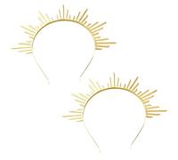 CABODYALS 2Pcs Gold Sun Goddess Halo Crown Renfaire Sunburst Zip Tie Spikes Angel Celestial Headband Cosplay Costume Renaissance Headpiece Hair Bands for Women Halloween Wedding Party Hair Accessories