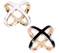 CABODYALS 2Pcs Metal Scarf Ring Clip Black White Cross X Shape Hollow Elegant Modern Simple Jewellery Scarves Silk Clasp Slide Holder Alloy Enamel Buckle for Women Shawl Neckerchief Clothing Accessory