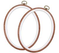 CABODYALS 2Pcs Oval Embroidery Hoop Vintage Plastic Imitation Wooden Cross Stitch Ornaments Alloy Hanging Ring Display Decorative Frame Walnut Quilting Hoops for Diy Hand Sewing Crafts Wall Decor
