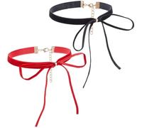 CABODYALS 2Pcs Red Black Bow Necklace Set Bowknot Soft Velvet Vintage Gothic Ribbon Cord Tie Adjustable with Alloy End Chain Collar Choker for Women Cosplay Party Dress Gift Christmas