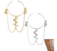 CABODYALS 2Pcs Silver Gold Cuff Bracelet Upper Arm Butterfly Tassel Cuff Bangle Bracelets Boho Open Coil Summer Shining Adjustable Metal Arm Jewellery for Women Party Beaches Clubs Party Dress Decor