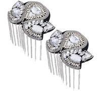 CABODYALS 2Pcs Silver Tassels Shoulder Epaulettes Rhinestones Flower Shaped Appliques Link Chain Glitter Fringe Vintage Decorative Sparkle Badge for Women Clothing Accessories Wedding Dresses Party