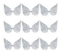CABODYALS 3.54 Inch 50 Pcs Silver Angel Wings Patch Small Cloth Embossed Shiny Mini Wing Fabric With Glitter Powders Applique Iron On Embroidered Patches for Decorations Accessories Diy Craft