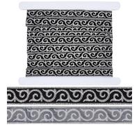 CABODYALS 3.9M 20mm Black Silver Embroidered Jacquard Ribbon Trim Hot Adhesive Iron On Embroidery Woven Ribbon Trims Polyester Fabric Ribbons for Sewing Making Clothing Home Decor Diy Supply