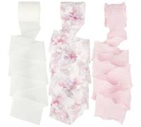 CABODYALS 3 Rolls 3 Style 15M Pink Ruffled Ribbon White Chiffon Fabric Summer Floral Fabric Sheer Double Sided Ruffle Ribbons for Sewing Making Bridal Party Gift Wrapping Arts Crafts Supply