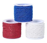 CABODYALS 3 Rolls 3mm Red White Blue Nylon twined Rope Elastic Braided Xmas Decorative Honer Thread Satin Vintage Polyester Handfast Craft Twine Cord for Sewing Making Crafts Home Decorations