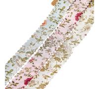 CABODYALS 3 Rolls 5.49M 25mm Floral Printed Ribbon Vintage Flower Pattern Wavy Edge Spring Summer Decorative Fabric Ribbons for Sewing Making Bows Wreath Bouquets Decor Gift Wrapping Diy Craft Supply