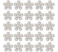 CABODYALS 30Pcs Silver Flower Shaped Diamond Applique With Pearls Sparkle Rhinestone Floral Patches Sew On Glitter Crystal Beaded Appliques for Sewing Making Clothing Accessories Dress Decor Diy