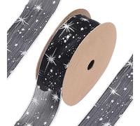 CABODYALS 36.5M 25mm Black Sheer Ribbons Gift Wrap Star Ribbon Stars Transparent Stamping Organza Chiffon Wrapping Ribbon for Sewing Making Craft Gift Wrapping Diy Christmas Dress Decor Supplies