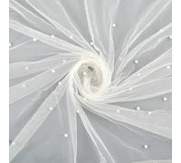 CABODYALS 3M Beige Wedding Veil With White Pearls Soft Tulle Fabric Breathable Netting Lace Cloth Minimalist Elegant Beaded Veils for Women Clothing Accessories Diy Craft Bride Party Home Decoration