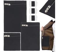 CABODYALS 3Pcs 3 Styles Black Coat Hidden Inside Pockets With Zipper Thread Needles Sew On Hidden Clothing Secure Side Pockets Canvas Cloth Organizer Bags for Travel Jacket Coats Robes Sweatshirts