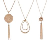 CABODYALS 3Pcs 3 Styles Gold Long Pendant Necklaces Chunky Boho Fashion Disk Circle Knot Tassel Alloy Necklace Set Statement Chain Jewellery for Women Birthday Wedding Party Costume Accessories