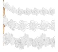 CABODYALS 3Pcs 3 Styles White Flower Lace Trim Embroidered Floral Edging Appliques Pearl Beaded Vintage Ribbon Organza Sheer Fabric Polyester Ribbons for Sewing Making Bridal Wedding Decor Diy Craft