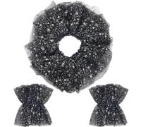 CABODYALS 3Pcs Neck Ruffle Collar Black Vintage Layered Renaissance Victorian Organza Ruffled Mesh Glitter Star Detachable Clown Collars with Cuffs Wrist Set for Women Costume Lolita Cosplay Accessory