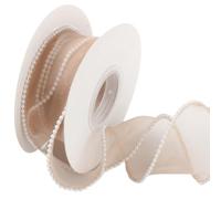CABODYALS 4.57M 40mm Brown Wired Sheer Ribbon Faux Pearl Edged Organza Trim Smooth Fishtail Yarn Mesh Chiffon Lace Ribbons with Spool for Sewing Making Craft Flower Bouquet Invitions DIY Cake Decor