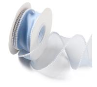 CABODYALS 4.57M 40mm Light Blue Artificial Pearl Edged Organza Ribbon Smooth Fishtail Sheer Fabric Mesh Chiffon Ribbons Bundle Rolls with Spool for Sewing Making Bows Crafts Gift Wrapping Bouquet DIY