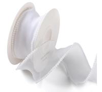 CABODYALS 4.57M 40mm White Faux Pearl Edged Ribbon Organza Sheer Fishtail Yarn Trim Mesh Shimmer Transparent Ribbons Rolls with Spool for Diy Crafts Corsage Wedding Invition Cake Decoration