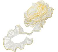 CABODYALS 4.57M 50mm White Pleated Lace Ribbon Yellow Edging Floral Trim Vintage Soft Ruffled Mesh Fabric Backgroud Organza Gathered Polyester Trims for Sewing Making Clothing Wedding Dresses Decor