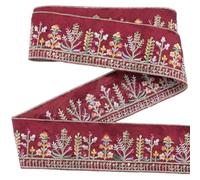 CABODYALS 4.57M 65mm Dark Red Embroidered Ribbon Trim Boho Flower Jacquard Polyester Embroidery Ribbons Floral Fabric Woven Applique for Sewing Making Crafts Clothes Dress Wedding Party Supply