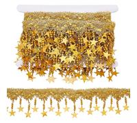 CABODYALS 4.57M Gold Star Sequin Tassel Trim Fringe Embroidery Beaded Lace Golden Stars Wave Edge Metallic Polyester Woven Braid Filigree Ribbons for Sewing Making Clothes Curtain Diy Craft Supply