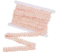 CABODYALS 4.57M Pink Embroidery Lace Trim Braided Fabric With Plastic Hand Beads Polyester Floral Edges Elegant Embroidered Ribbon for Sewing Making Furniture Decoration Diy Artical Craft Supply