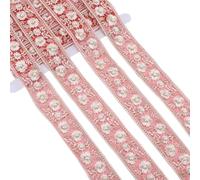 CABODYALS 4.57M Red Jacquard Ribbon Floral Flower Lace Trim Embroidered Pearl Beaded Lace Embroidery Trim Oganza Sheer Tulle Ribbon for Sewing Making Wedding Hair Accessories Bag Decor Diy Supplies