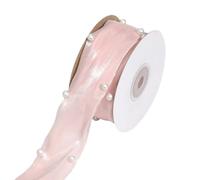 CABODYALS 4.5M 40mm Light Pink Pearl Ribbon Bridal Pearls Beaded Sheer Transparent Fishtail Chiffon Organza Trim Ribbons With Spool for Gift Wrapping Wedding Invitations Bouquets Christmas Decor Diy