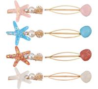 CABODYALS 4 Colours 8Pcs Colourful Sea Theme Shell Pearl Hair Clip Set Summer Beach Ocean Pastel Resin Seashell Starfish Snap Decorative Hair Clips for Women Headwear Styling Decor Tools Accessories