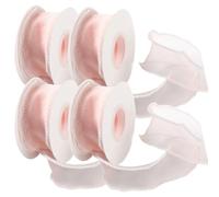 CABODYALS 4 Rolls 18.19M Pink Pearl Ribbon Trim Bridal Pearls Beaded Sheer Transparent Fishtail Chiffon Organza Ribbons With Spool for Gift Wrapping Wedding Invitations Bouquets Christmas Diy Decor