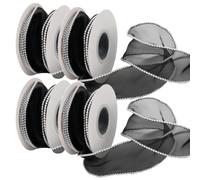 CABODYALS 4 Rolls 18.29M Black Pearl Ribbon Transparent Sheer Bridal Pearls Beaded Fishtail Chiffon Organza Trim Ribbons With Spool for Gifts Wrapping Wedding Invitations Bouquets Christmas Decor