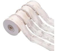 CABODYALS 4 Rolls 18M 40mm Champagne Sheer Ribbon Pearl Chiffon Organza Shimmer Lace Trims Transparent Silk Flower Bouquets Ribbons for Gift Wrapping Craft Christmas Wedding Invitations Decor Diy