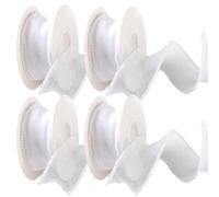 CABODYALS 4 Rolls 20 Yards 4CM White Organza Ribbon With Pearls Beaded Sheer Transparent Fishtail Chiffon Fabric Trim Ribbons With Spool for Making Bow Gift Wrapping Wedding Invitation Bouquet Decor