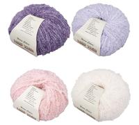 CABODYALS 4 Skein White Pink Purple Fluffy Crochet Yarn Assorted Chunky Blanket Soft Loop Jumbo Bulky Knitting Sock Velvet Acrylic Variegated Thread for Sewing Making Jewelry Clothes Bag Diy Craft